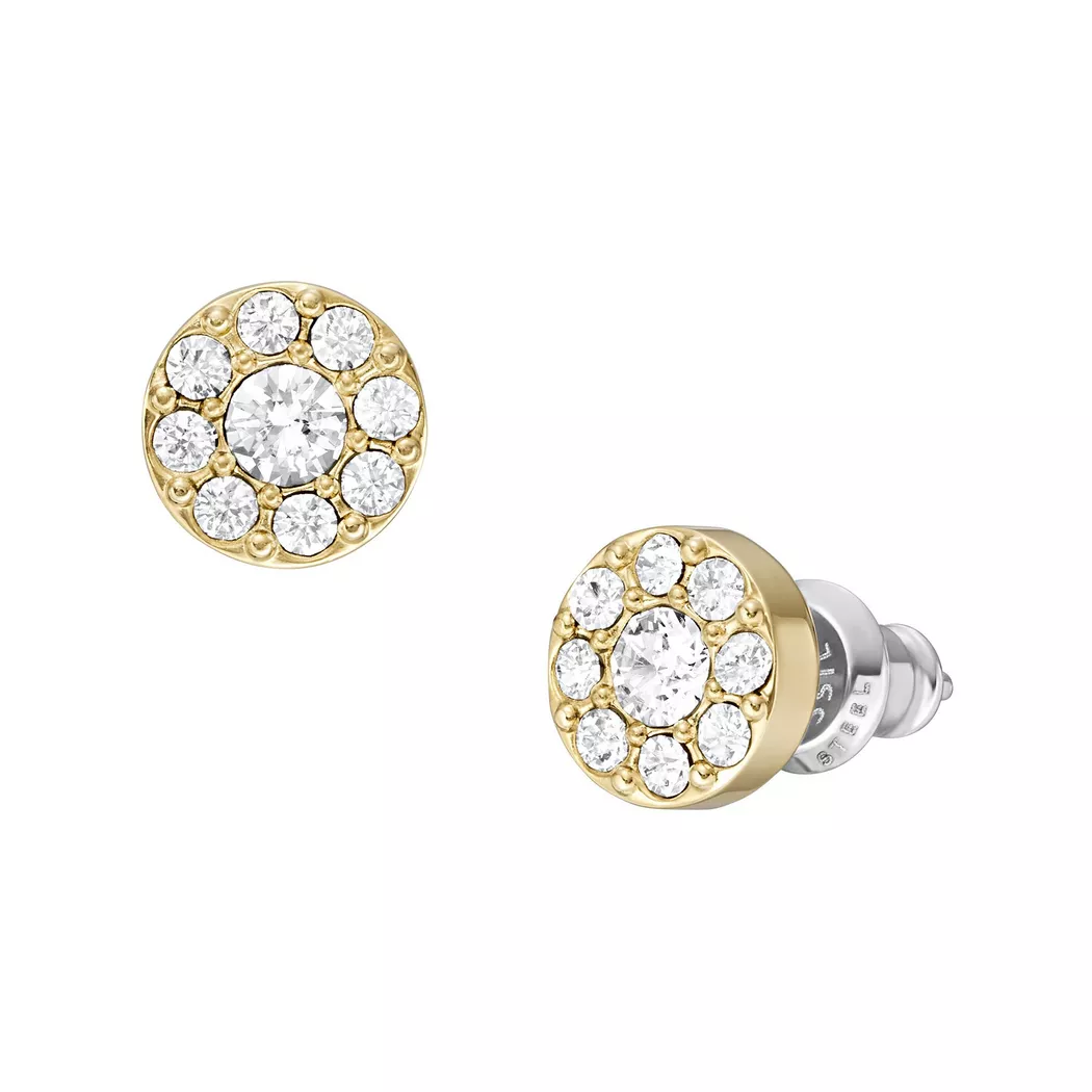 Paar Ohrstecker FOSSIL "Schmuck Geschenk Edelstahl Ohrringe JEWELRY", gelb (edelstahlfarben, gelbgoldfarben, kristallweiß, kristallweiß), Ohrringe, Damen, 7mm, Edelstahl, mit Zirkonia (synth.) 2