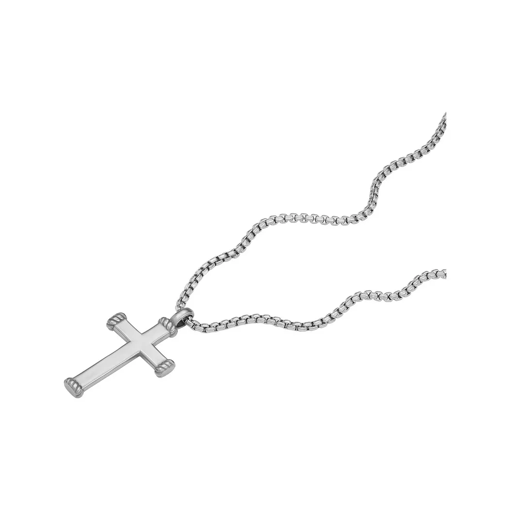 Kette mit Anhänger FOSSIL "Schmuck Geschenk Edelstahl Halskette JEWELRY Kreuz", silber (edelstahlfarben), Halsketten, Damen, Edelstahl, L: 56,5 B: 2mm, B:2mm