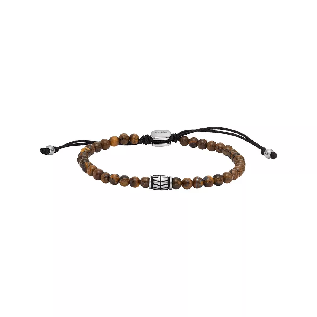 Armband FOSSIL "Schmuck Geschenk Edelstahl Armschmuck JEWELRY", braun (edelstahlfarben, schwarz, braun, braun), Armbänder, Damen, 24cm, Edelstahl, Armband, mit Hämatit, Tigerauge, Sodalith oder Malachit