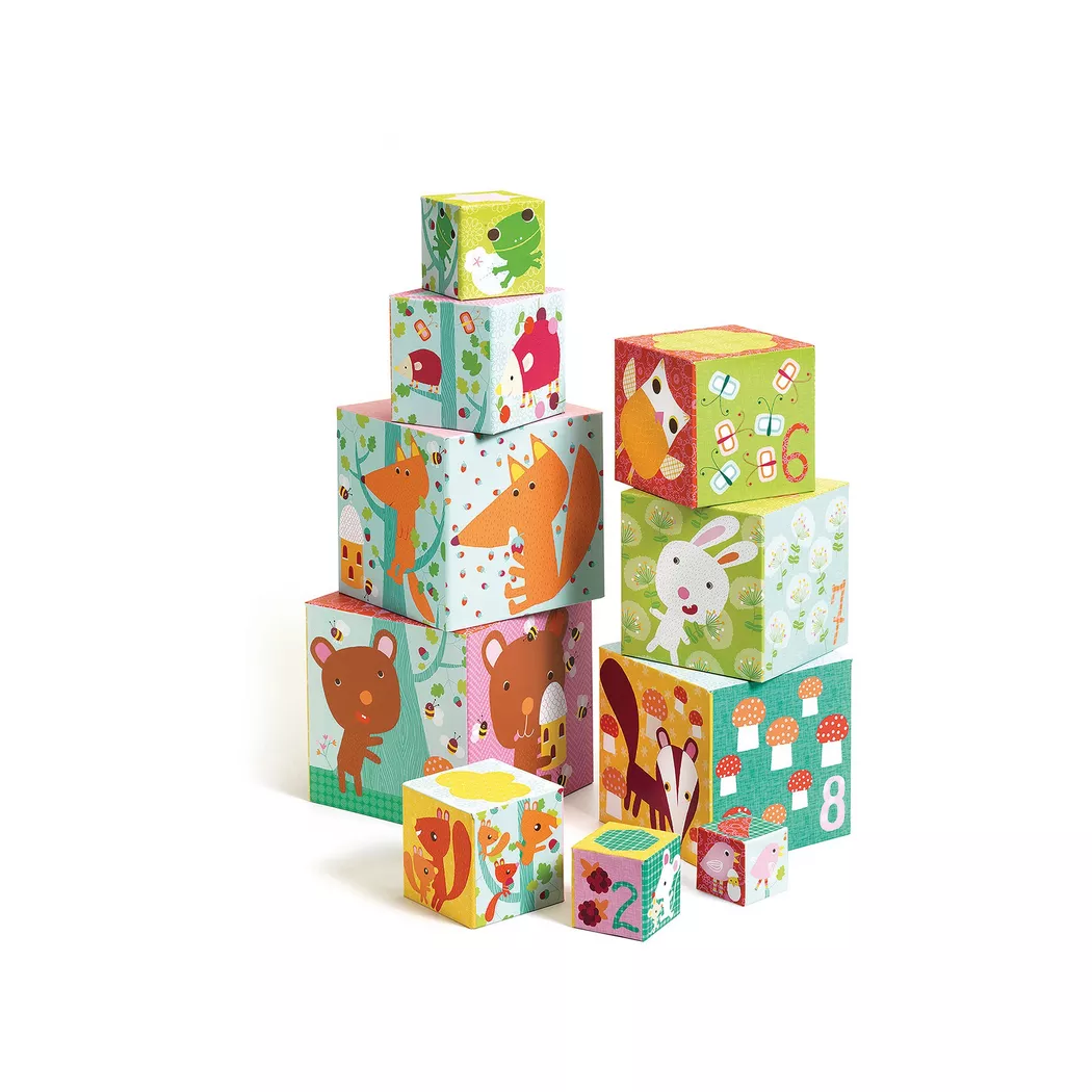 Djeco - Pyramide Wald (10 Würfel), Multicolor