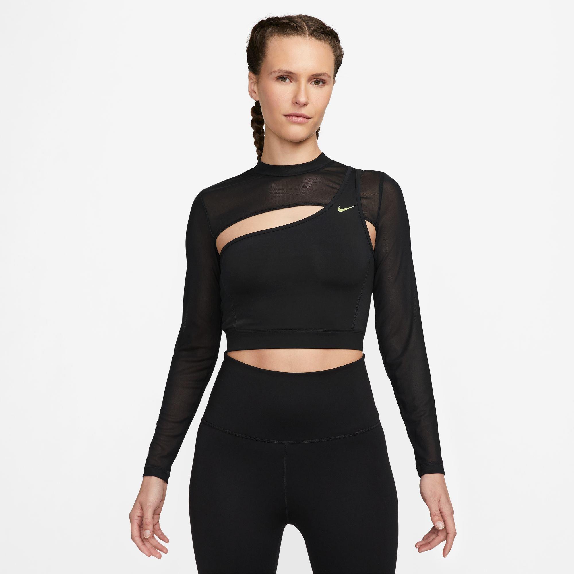 NIKE W NP LS TOP CROPPED NVTY T-shirt, col rond, manches longues 