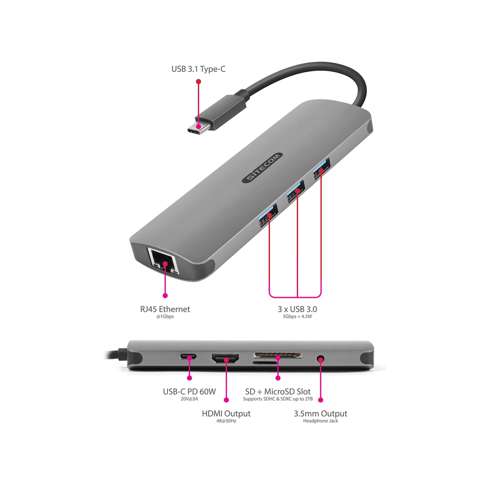 SITECOM CN-382 USB-C 3.1 - multi & USB-C Power Delivery Adaptateur 