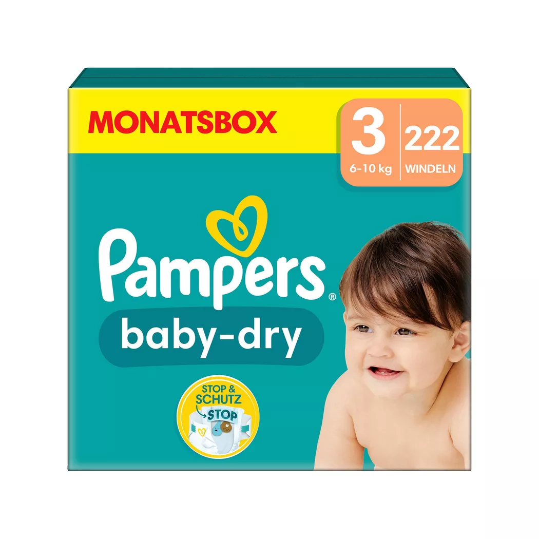Pampers Baby-Dry Couches - Taille 3 (222 unités) - Pack 1 Mois