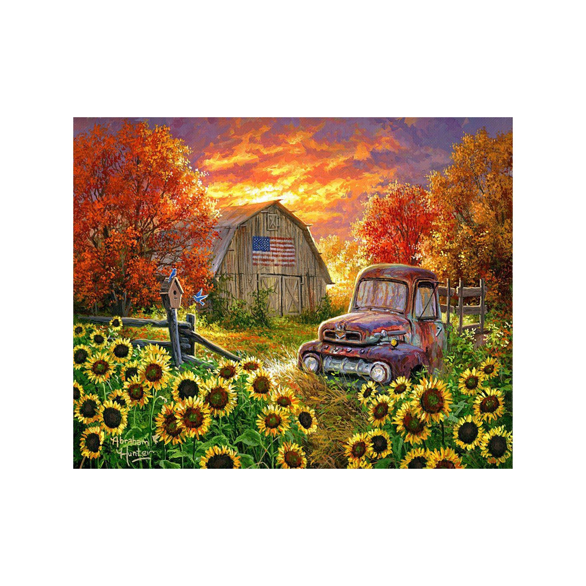 Figured'Art Peinture par numéros Champ de tournesols avec voiture d'époque 