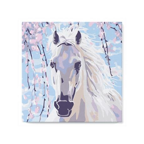 Figured'Art Peinture par numéros cheval et fleurs blanches 