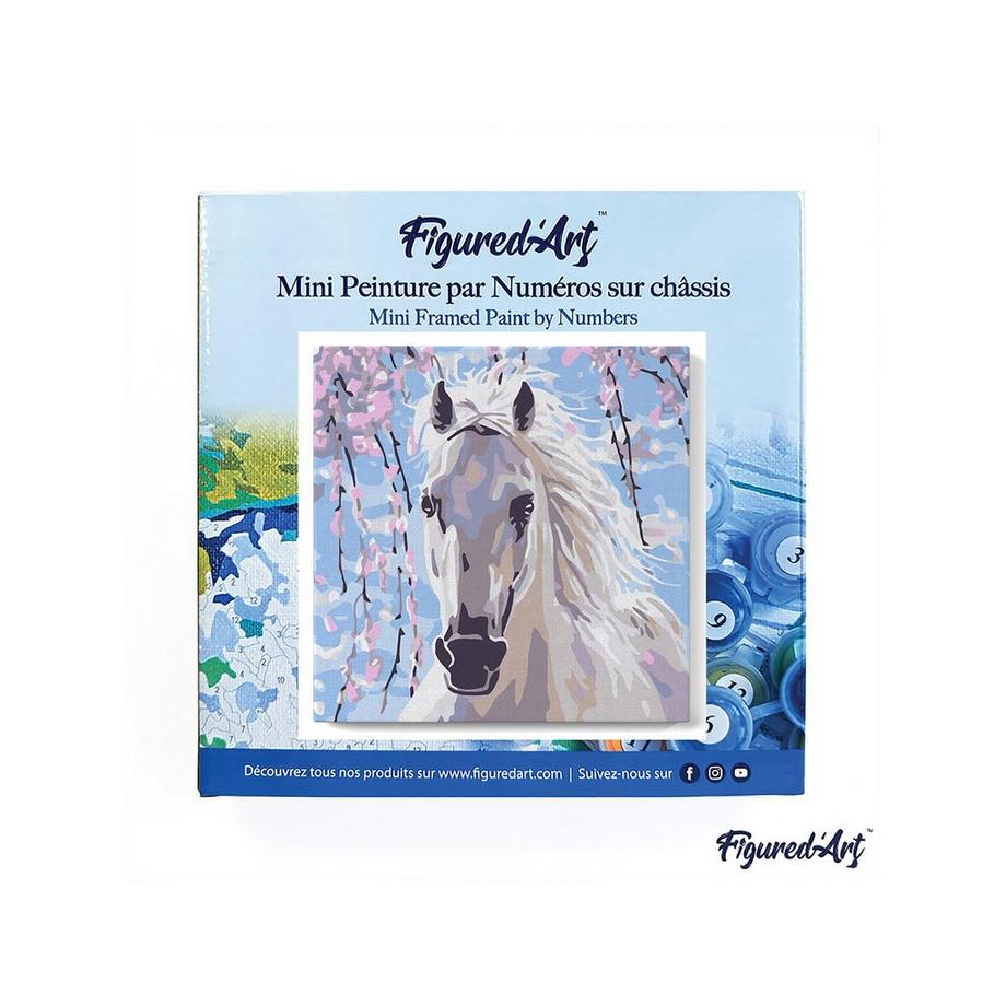 Figured'Art Peinture par numéros cheval et fleurs blanches 