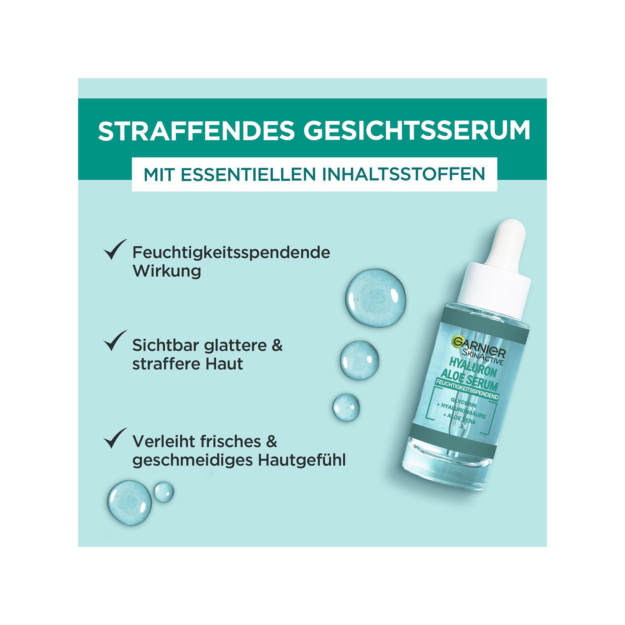 GARNIER  SkinActive Hyaluron Aloe Serum mit Hyaluronsäure, Glycerin und Aloe vera – für eine intensiv feuchtigkeitsspendende Wirkung und erfrischte Haut 