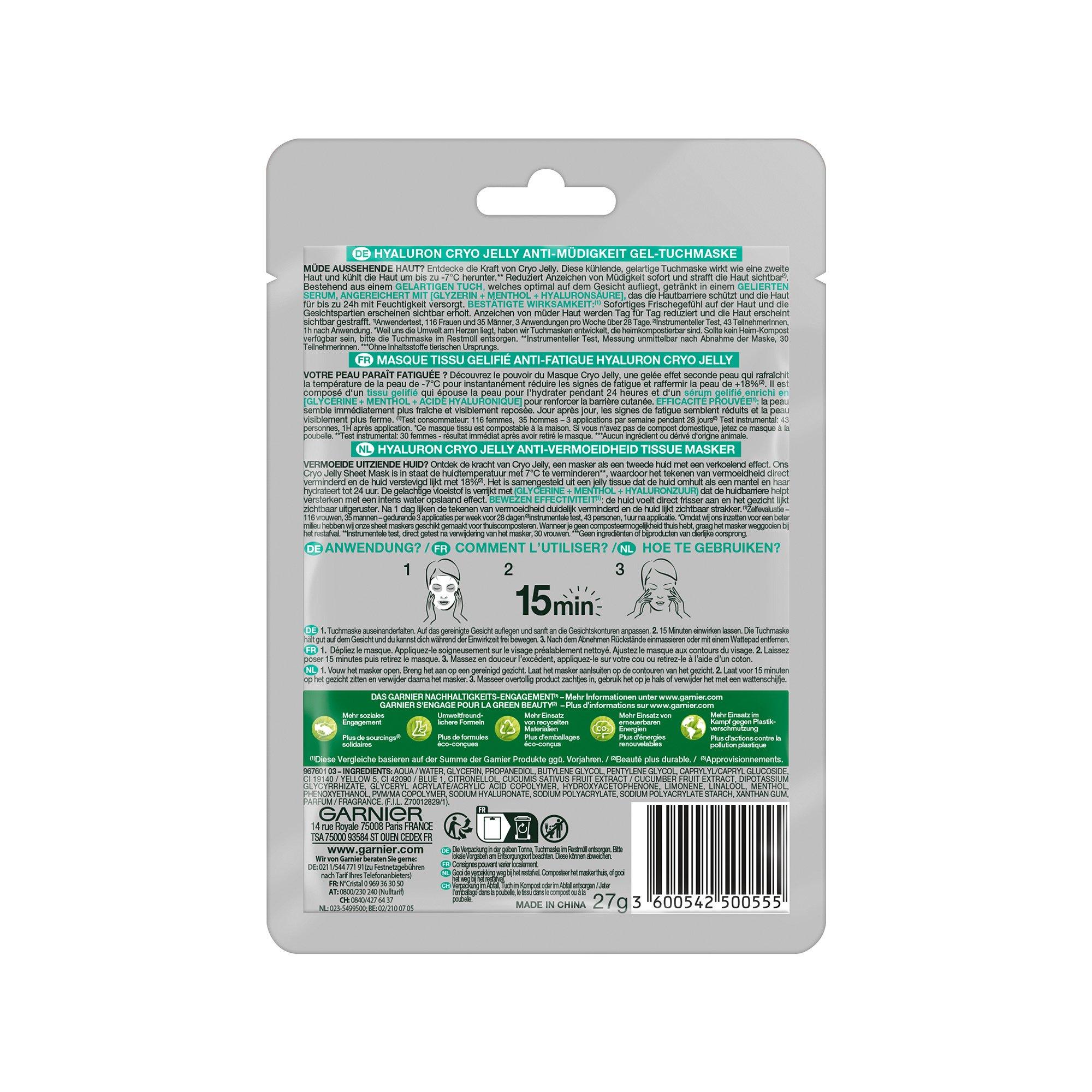 GARNIER  SkinActive Hyaluron Cryo Jelly Anti-Müdigkeit Gel-Gesichts Tuchmaske 