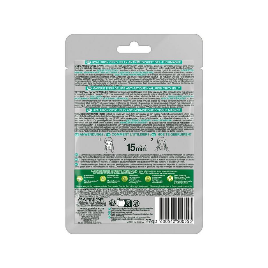 GARNIER  SkinActive Hyaluron Cryo Jelly Maschera di tessuto gel anti-fatica viso 