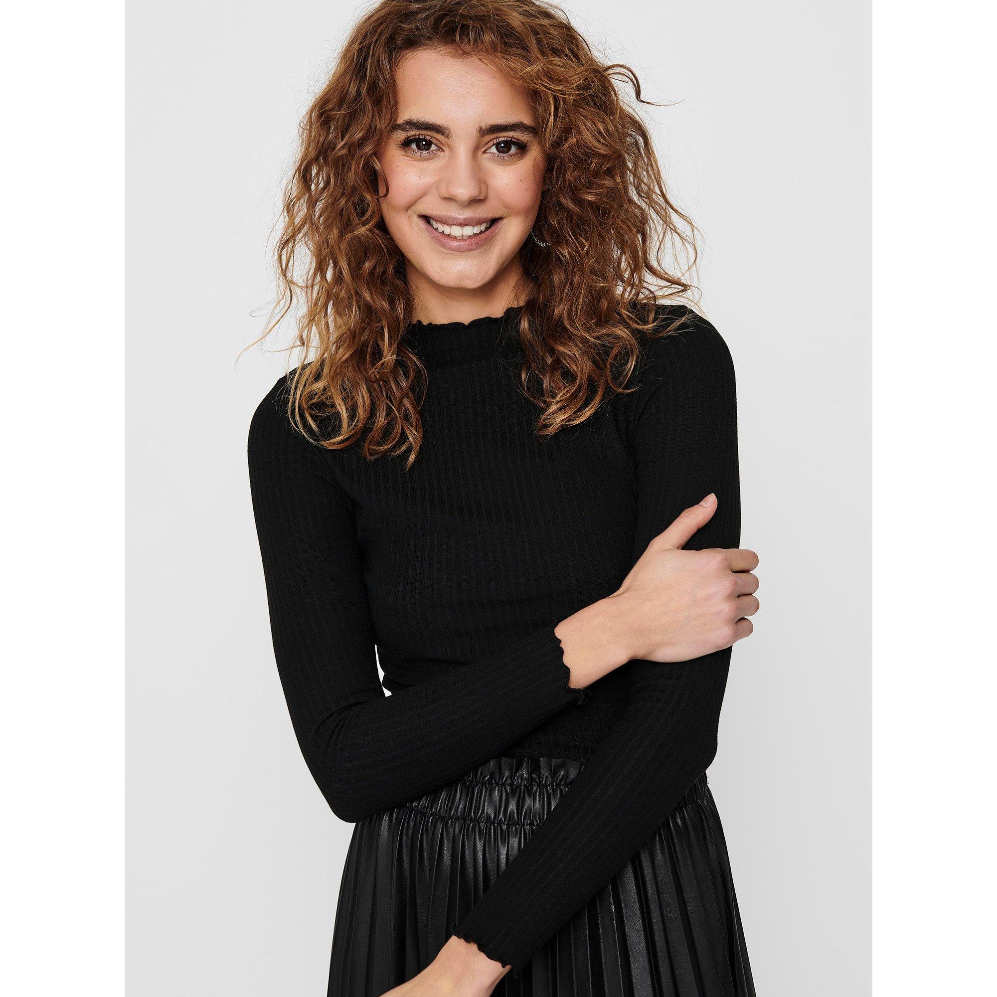 ONLY Langarm Geripptes Stehkragen T-Shirt  