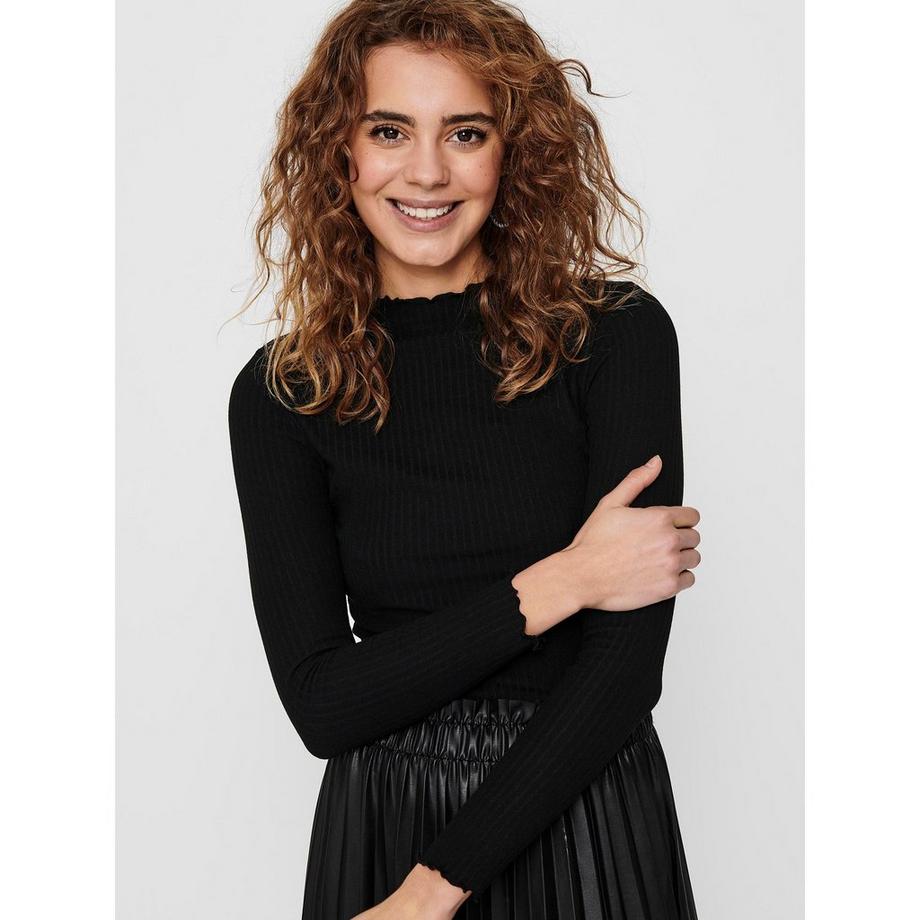 ONLY Langarm Geripptes Stehkragen T-Shirt  