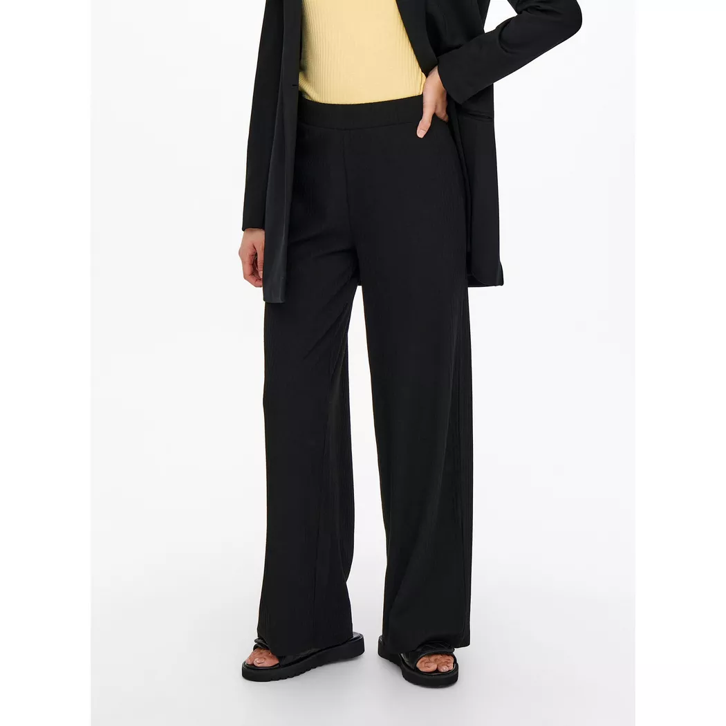 Jogger Pants ONLY "ONLPOPTRASH – Joggerhose mit Tunnelzugbund und Stretch", Damen, Gr. M (38), Länge 32, schwarz, Milano Rib, Obermaterial: 63% Viskose (LENZING™ ECOVERO™), 32% Nylon, 5% Elasthan, gerade, unten schmal knöchellang, Hosen, casual, Milano Ri