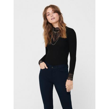 ONLY Langarm High Neck Stretch Top mit Spitzendetails  