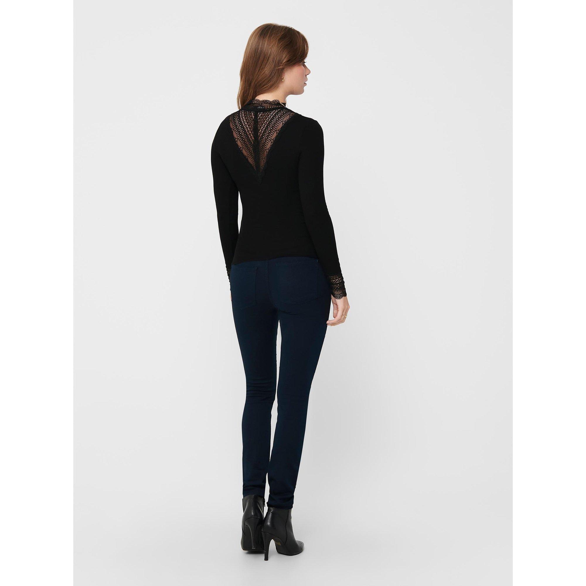 ONLY Langarm High Neck Stretch Top mit Spitzendetails  