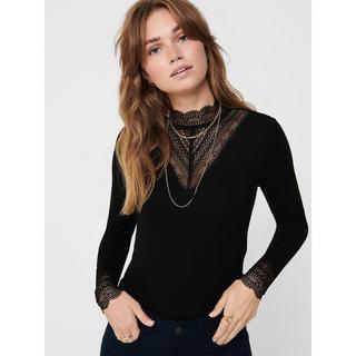 ONLY Langarm High Neck Stretch Top mit Spitzendetails  