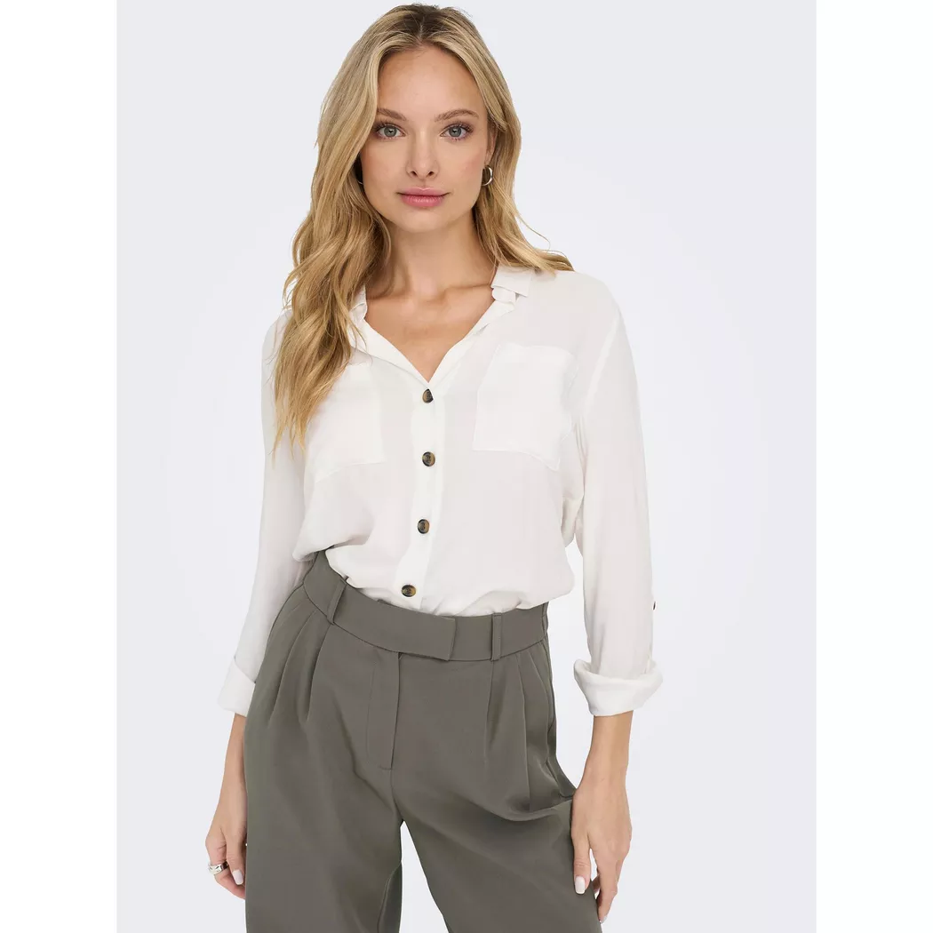 Hemdbluse ONLY "ONLYASMIN SHIRT L/S WVN NOOS", Damen, Gr. S, weiß (snow weiß), Web, Obermaterial: 100% Viskose, unifarben, loose fit hüftbedeckend, Blusen Hemdbluse