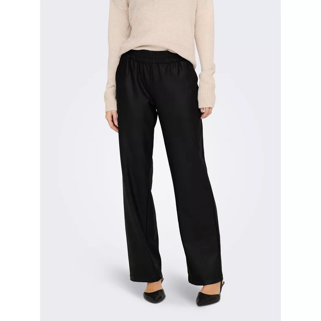 Jerseyhose ONLY "ONLEMMA – Weite Hose mit Gummizug und softer Ripp-Qualität", Damen, Gr. S (36), N-Gr, schwarz, Jersey, Obermaterial: 65% Polyester, 30% Viskose, 5% Elasthan, unifarben, weit knöchellang, Hosen Jerseyhose, weiter Schnitt, elastischer Bund,