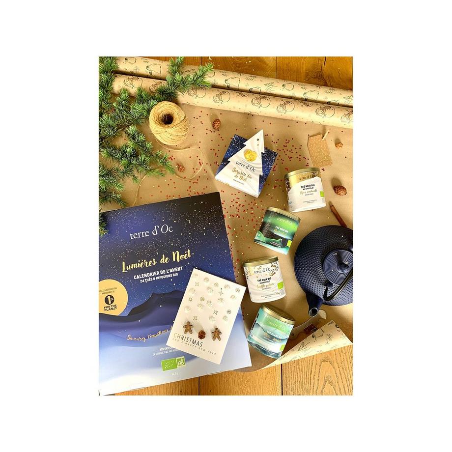 Terre d'Oc  Adventskalender Sortiment von 24 Muslins mit Bio-Tees & Rooibos 