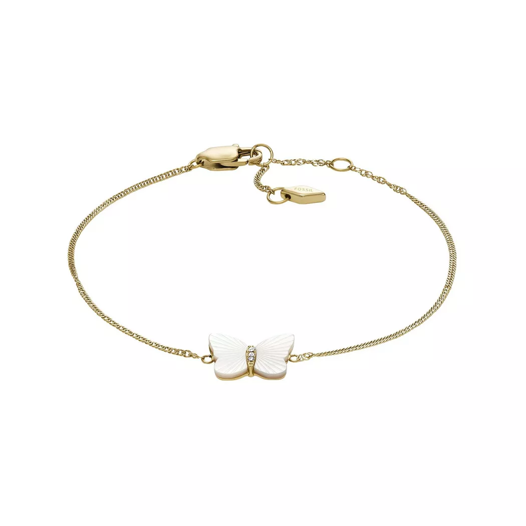 Edelstahlarmband FOSSIL "Schmuck Geschenk Edelstahl Armschmuck JEWELRY", gold (edelstahlfarben, gelbgoldfarben), Armbänder, Damen, 19,5cm, Edelstahl, Edelstahlarmband