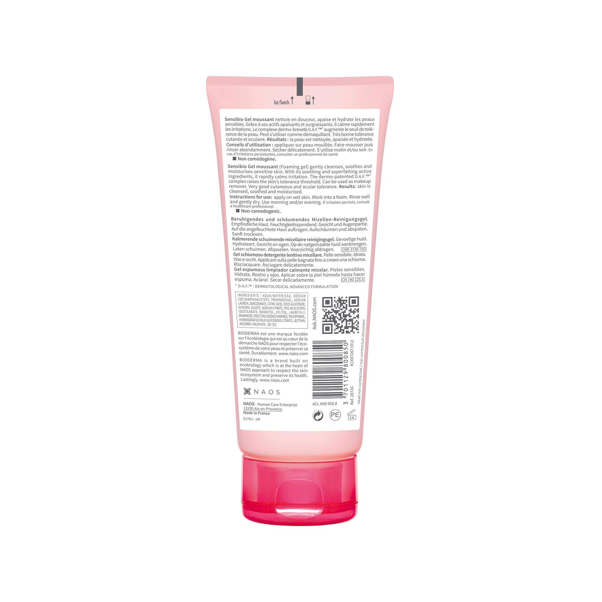 BIODERMA Sensibio Gel Moussant  Sensibio Gel moussant Mousse in gel micellare  detergente lenitivo  Pelle sensibile  