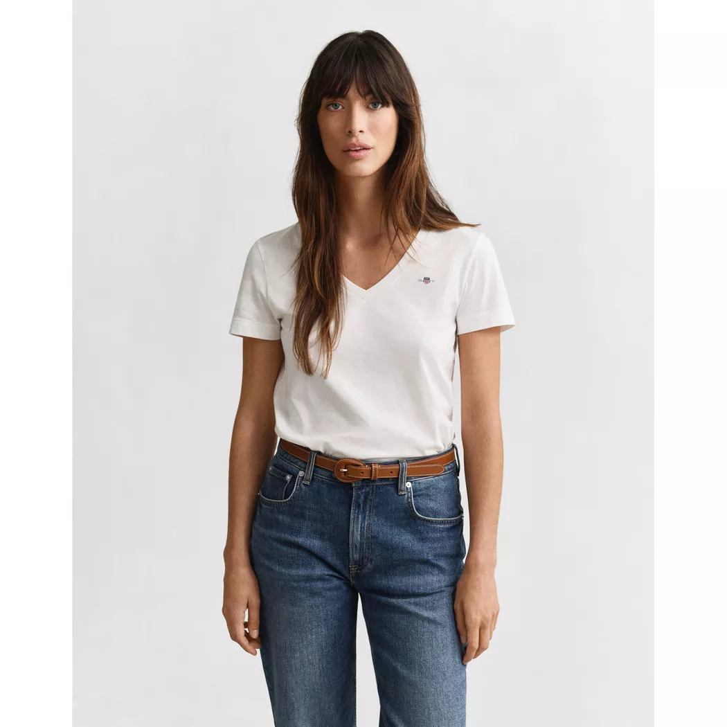 Gant T-shirt à Manches Courtes Et Col En V Reg Shield White XL Femme 3