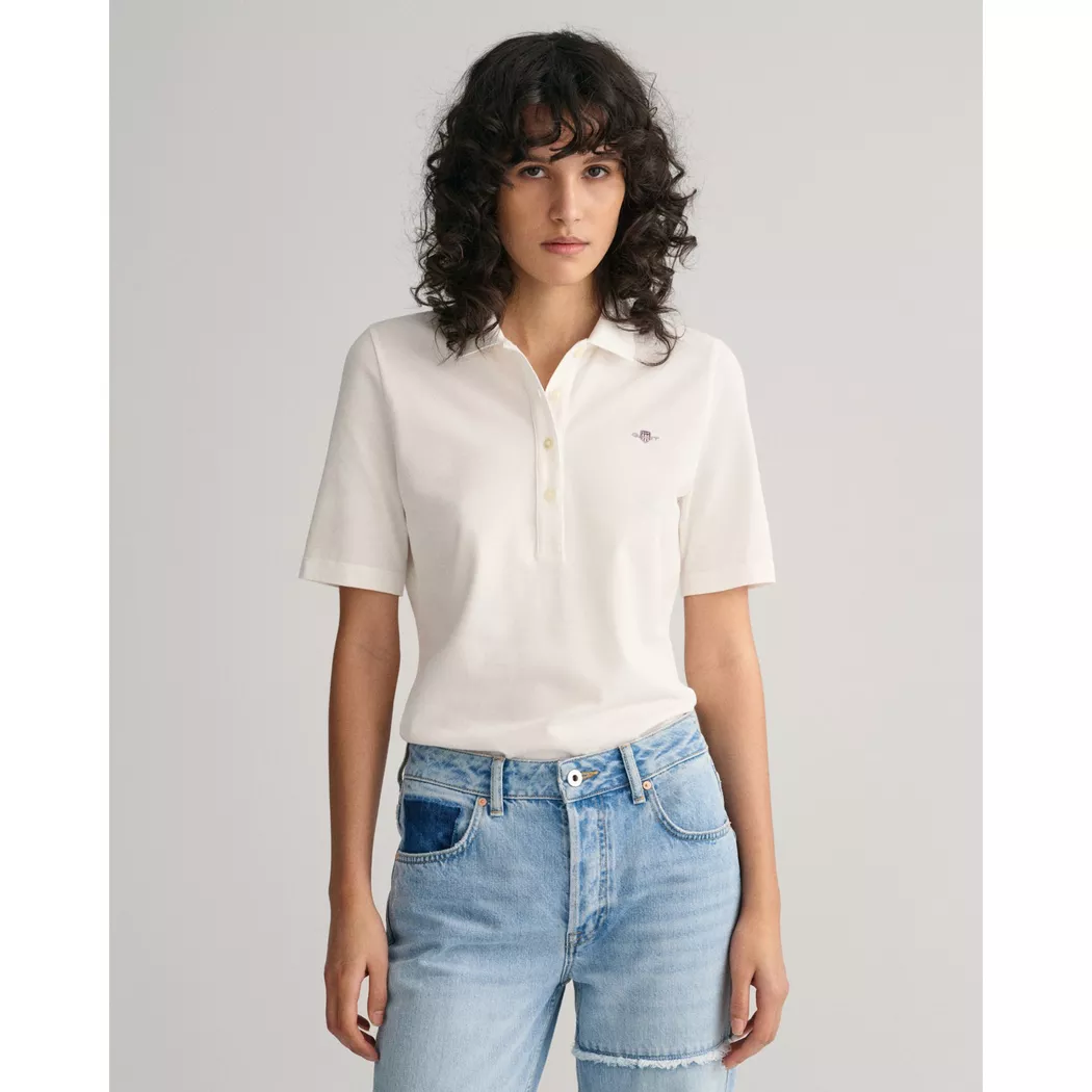 Gant Polo à Manches Courtes Slim Shield Eggshell M Femme