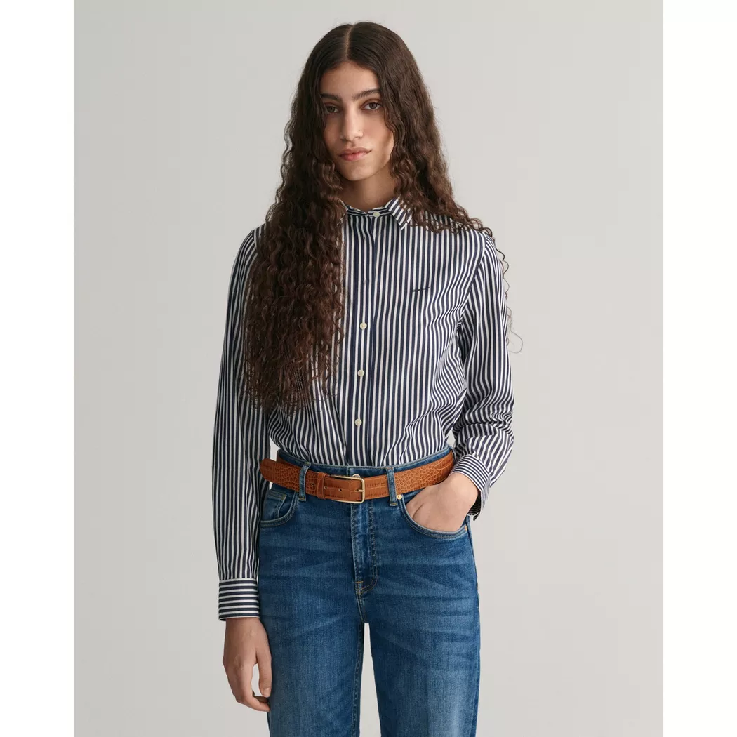 Gant pour femme. 4300214 Chemise en popeline rayée à coupe régulière (42), Casuel, Coton, Manche longue