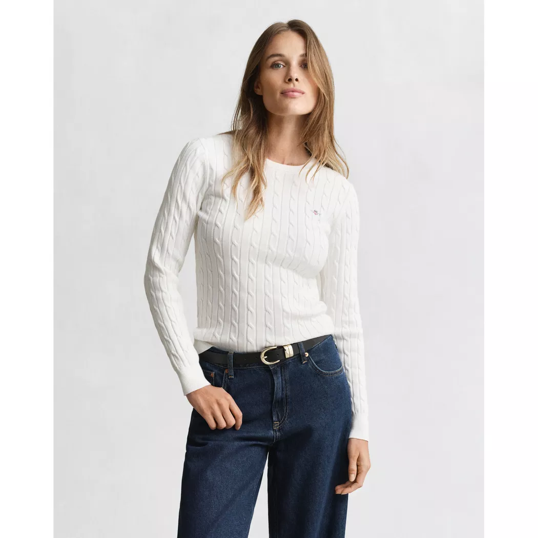 GANT Stretch Cotton Cable C-neck Dam, Eggshell, XL 2