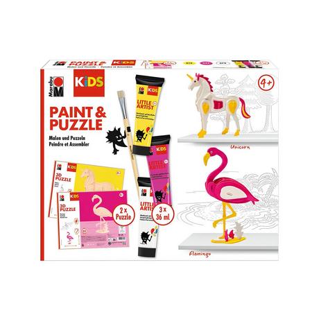 Marabu Paint & Puzzle Set KiDS Little Artist - Flamant rose & licorne 
