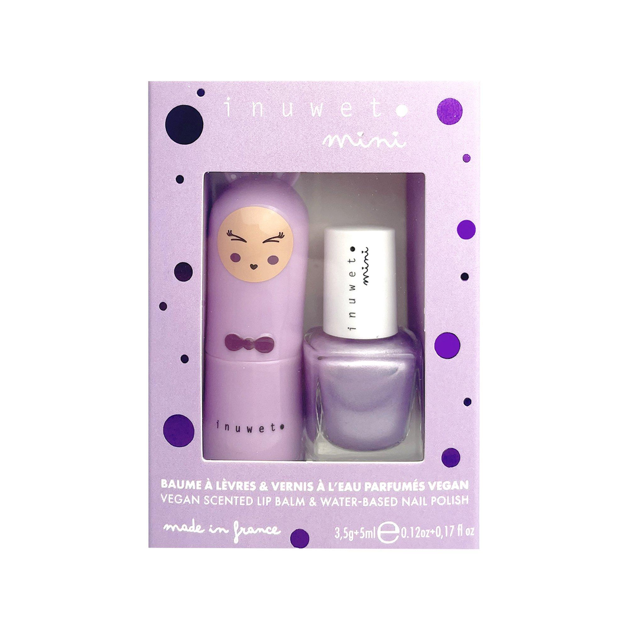 inuwet  Purple Duo Box Balsamo Labbra E Vernice A Base D'acqua Per Bambini - Arcobaleno - Vegan, Naturale, Made In France 