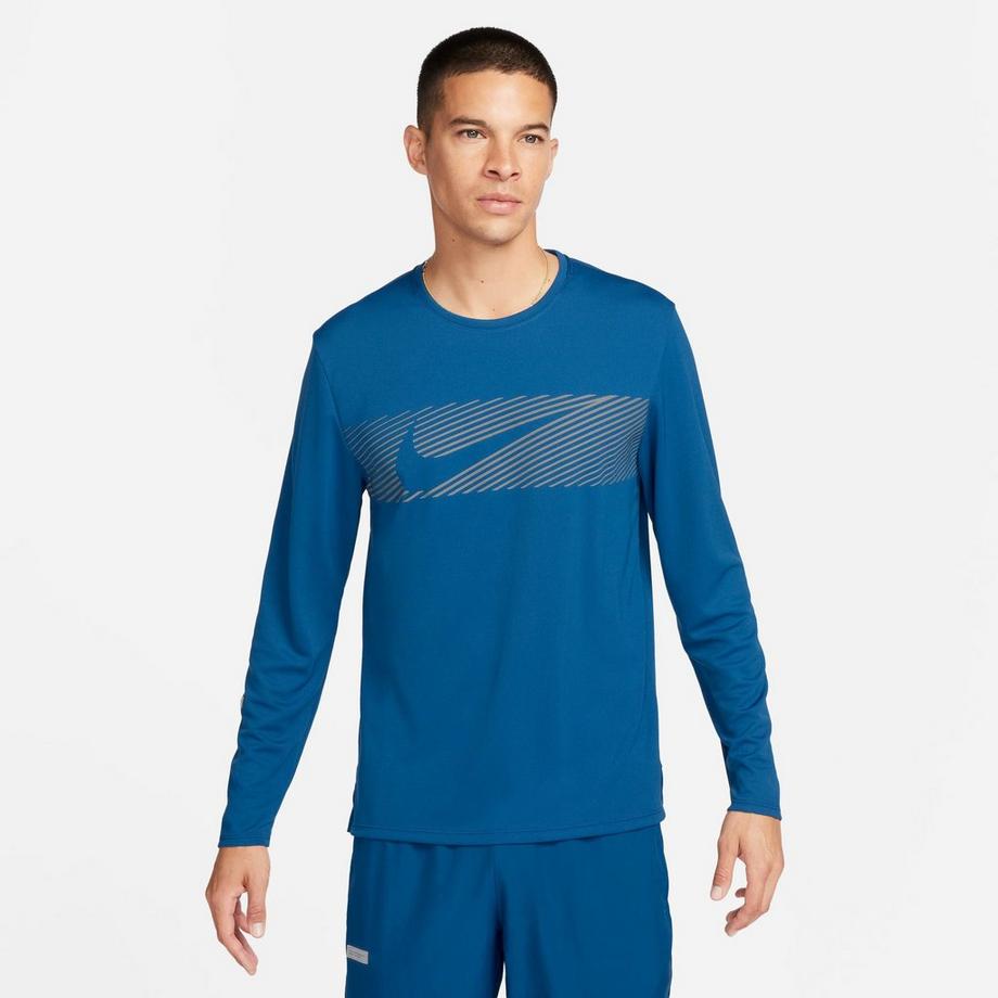 NIKE M NK DF UV MILER TOP LS FLASH T-shirt, col rond, manches longues 