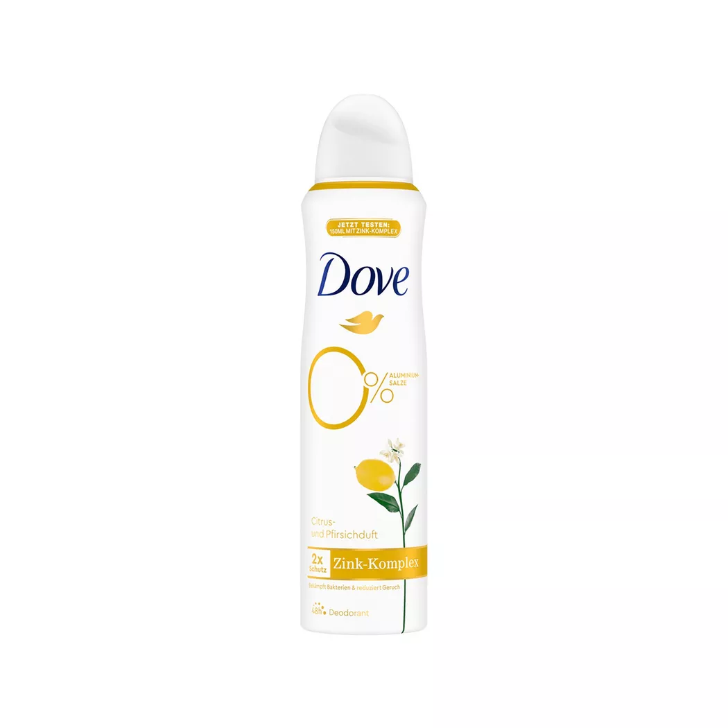 Dove - 0% Aluminiumsalze mit Zink-Komplex Citrus-und Pfirsichduft Deodorant-Spray, Deo 0% Citrus Aerosol, 150  ml
