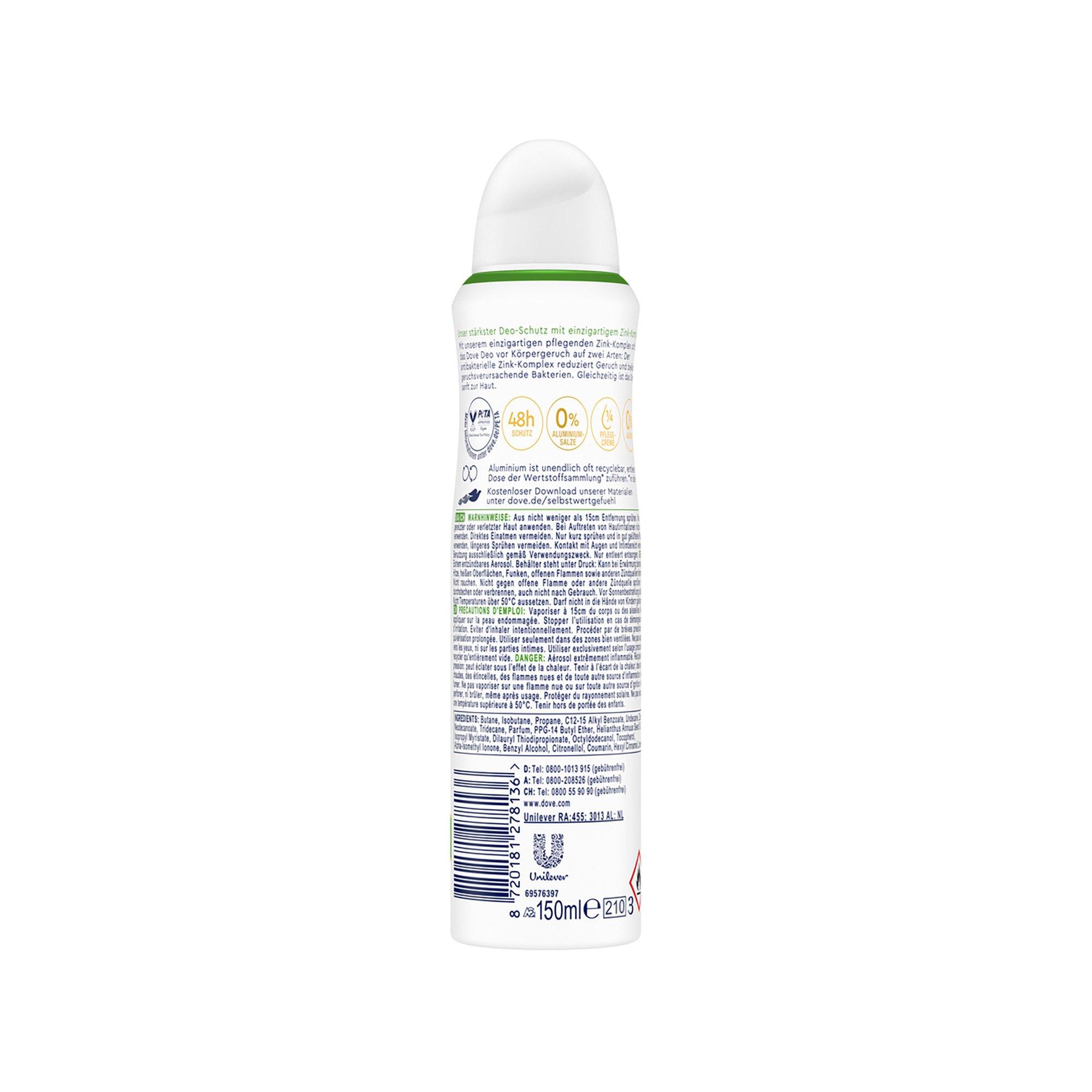 Dove Deo 0% Gurkenduft Aerosol 0% Aluminiumsalze mit Zink-Komplex Gurkenduft Deodorant-Spray 