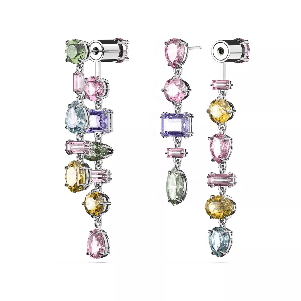 Paar Ohrstecker SWAROVSKI "GEMA", bunt (metallfarben, rosa, orange, blau, grün, türkis, rosa, orange, blau, grün, türkis), Ohrringe, Damen, Metall, mit Swarovski Kristall