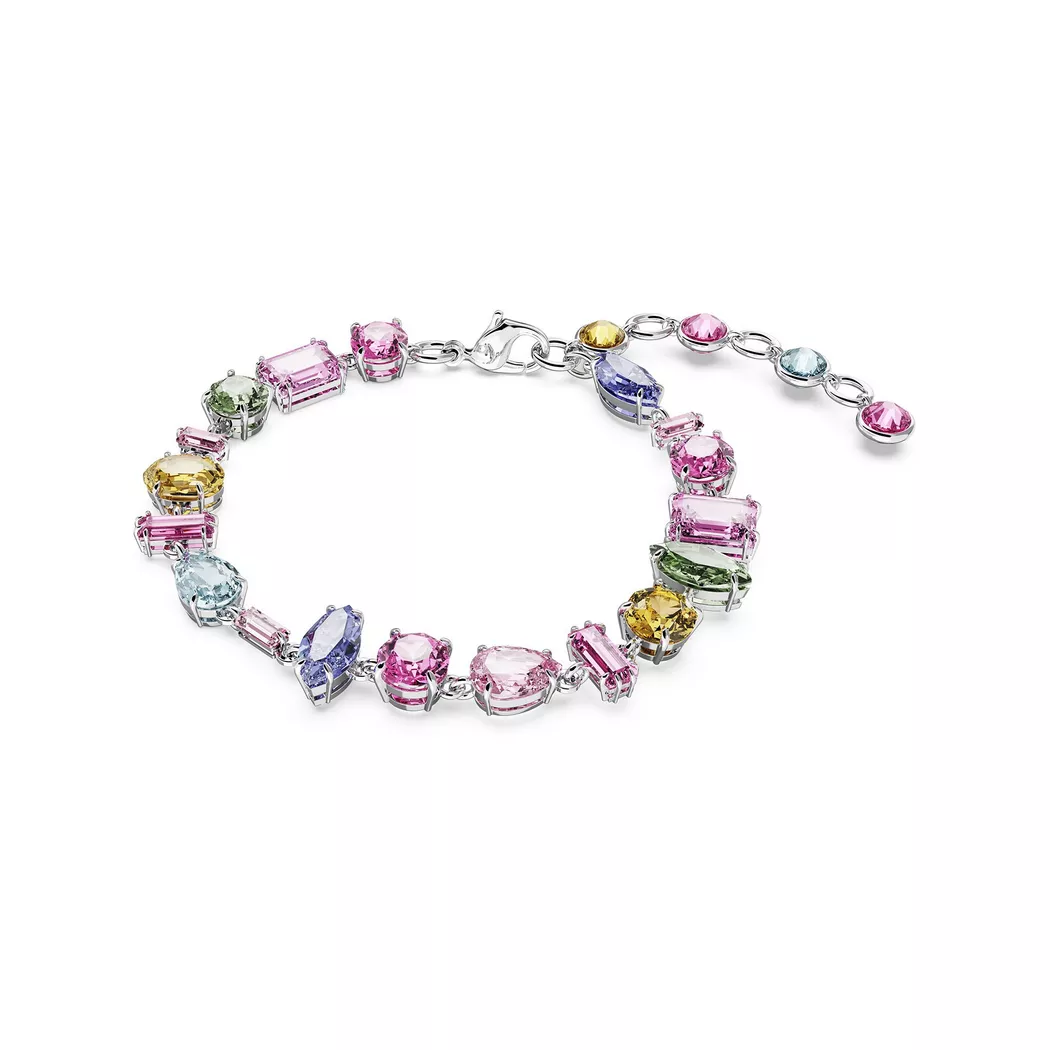 Armband SWAROVSKI "GEMA" Gr. M, bunt (metallfarben, rosa, orange, blau, grün, türkis, rosa, orange, blau, grün, türkis), Armbänder, Damen, M, Metall, Armband, mit Swarovski Kristall