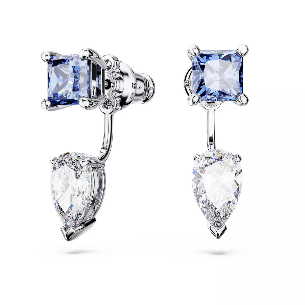 Paar Ohrstecker SWAROVSKI "MESMERA", bunt (metallfarben, kristallweiß, blau, kristallweiß, blau), Ohrringe, Damen, Metall, mit Swarovsi Zirkonia (synth.) - Einhänger abnehmbar