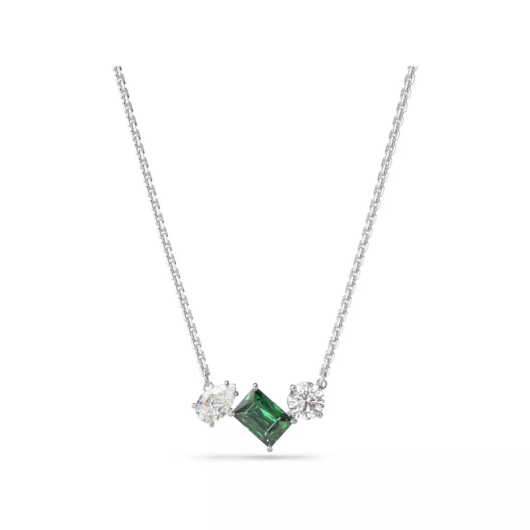 Kette mit Anhänger SWAROVSKI "MESMERA", grün (metallfarben, kristallweiß, grün), Halsketten, Damen, Metall, L: 45 B: 8,5mm, mit Swarovski Zirkonia (synth.), B:8,5mm