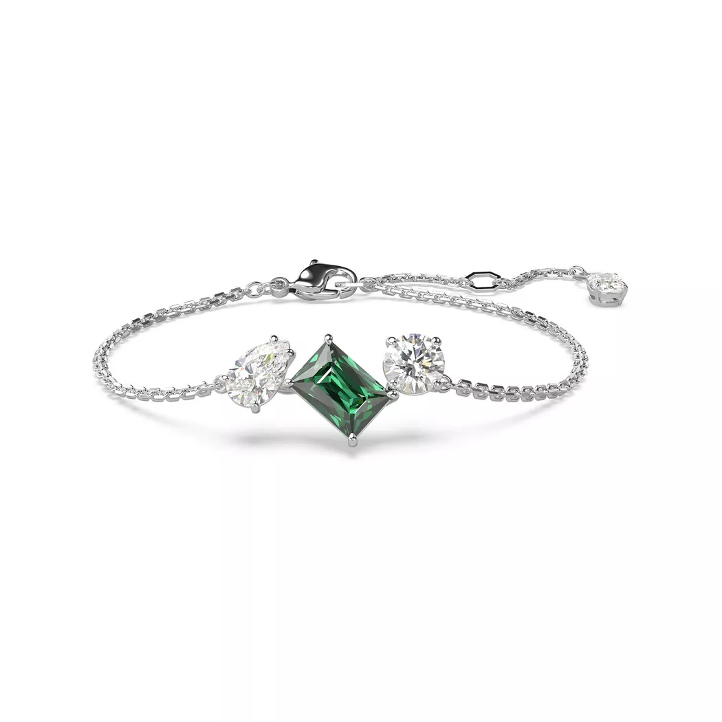Armband SWAROVSKI "MESMERA" Gr. M, grün (metallfarben, kristallweiß, grün, kristallweiß, grün), Armbänder, Damen, M, Metall, Armband, mit Zirkonia (synth.)