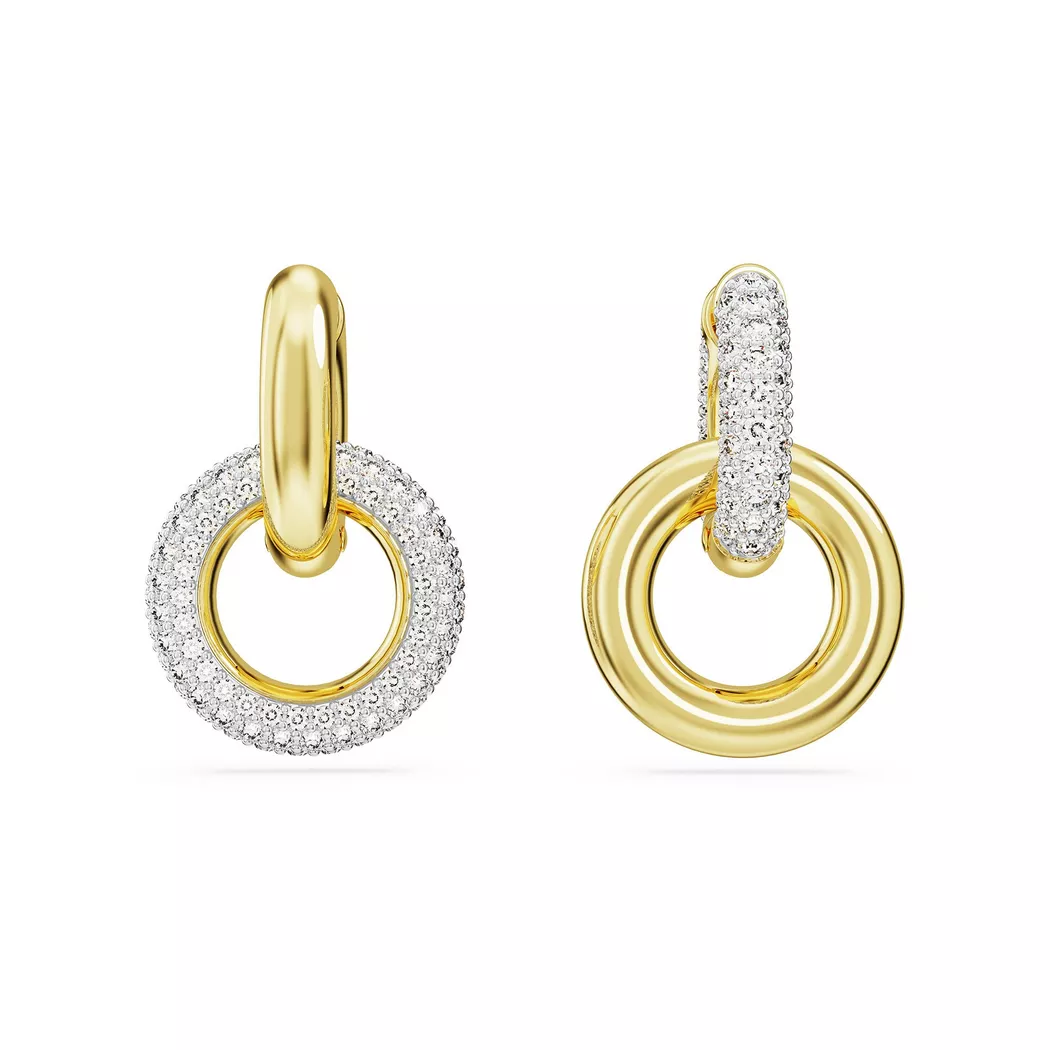 Paar Creolen SWAROVSKI "DEXTERA INTERLINKED", gelb (gelbgoldfarben, metallfarben, kristallweiß, kristallweiß), Ohrringe, Damen, Metall, mit Swarovski Kristall - Einhänger abnehmbar