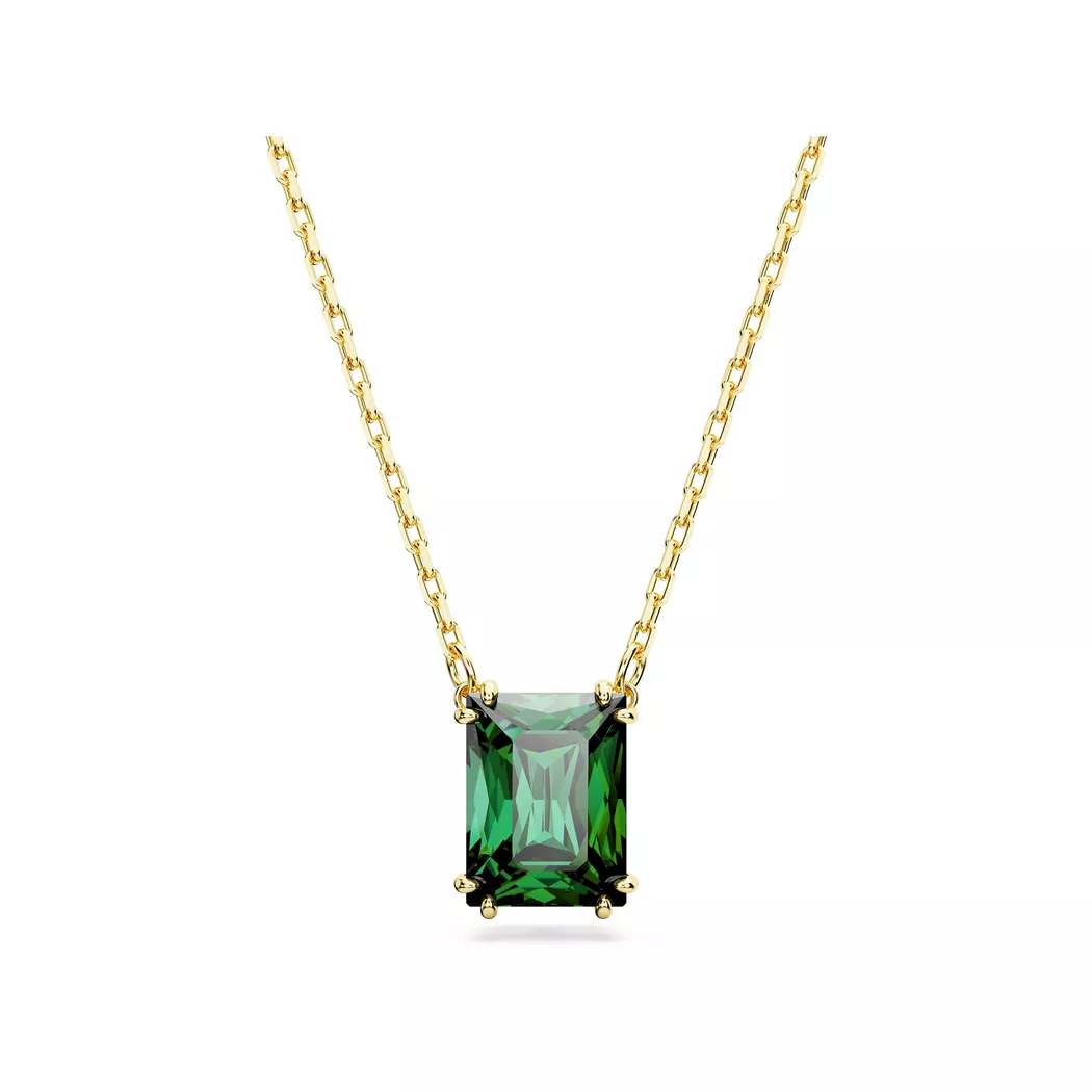 Kette mit Anhänger SWAROVSKI "Stilla Octagon", gold (gelbgoldfarben, grün), Halsketten, Damen, Metall, L: 45 B: 7,5mm, mit Swarovski Zirkonia (synth.), B:7,5mm