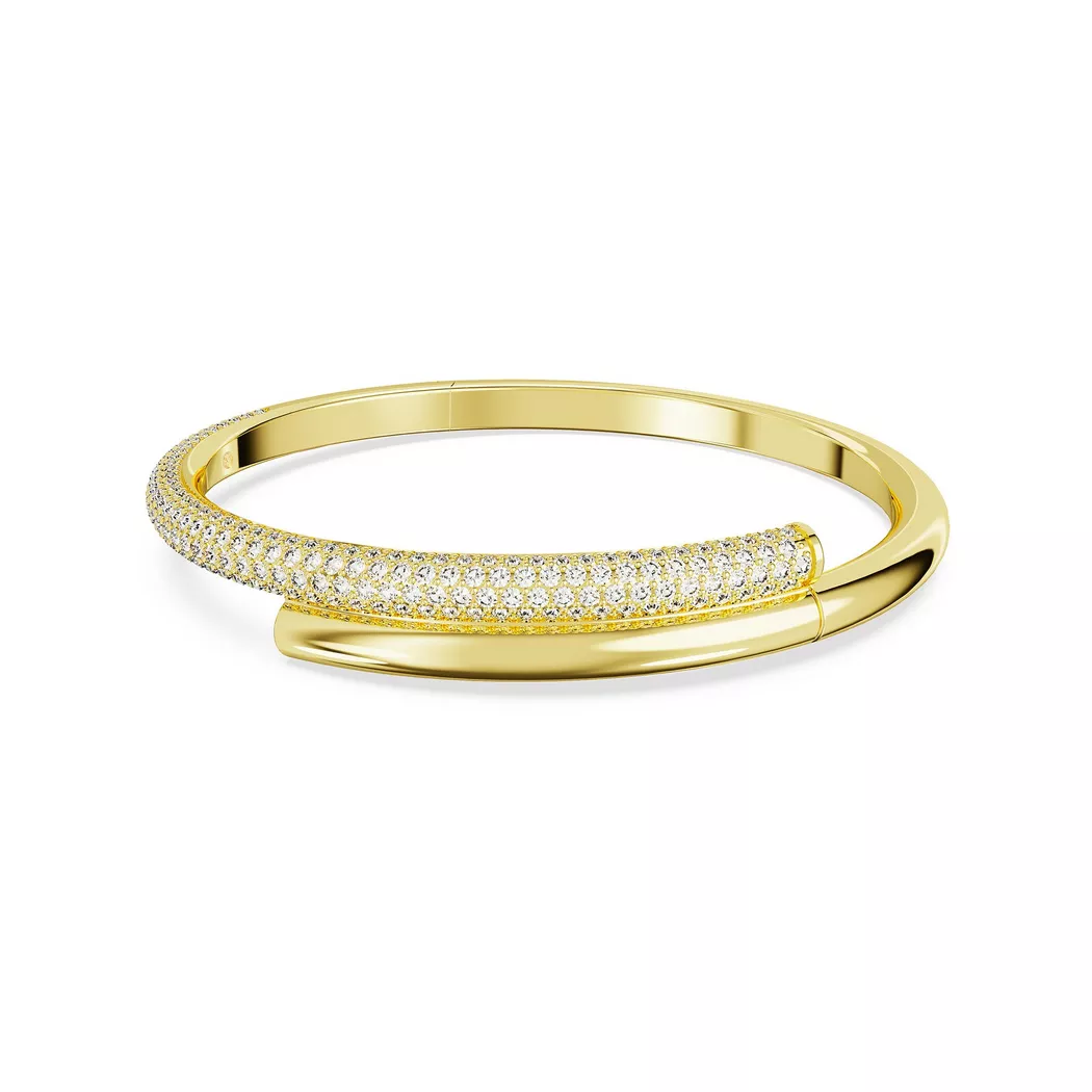 Armreif SWAROVSKI "Schmuck Geschenk Armschmuck Dextera" Gr. L, gold (gelbgoldfarben, kristallweiß, kristallweiß), Armbänder, Damen, L, Metall, Armreif, mit Swarovski Kristall