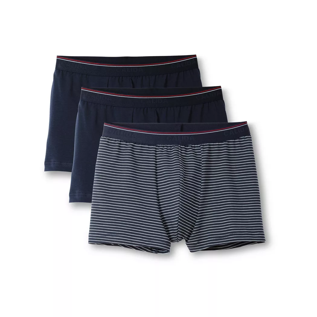 Boxershorts CALIDA "Natural Benefit", Herren, Gr. S (46/48), blau (navy), Single Jersey, Obermaterial: 95% Baumwolle, 5% Elasthan, gemustert, normal, Unterhosen, Single Jersey-Qualität, elastisch