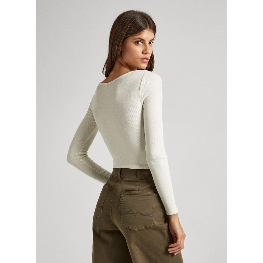 Pepe Jeans London Huala T-shirt côtelé manches longues encolure profonde  