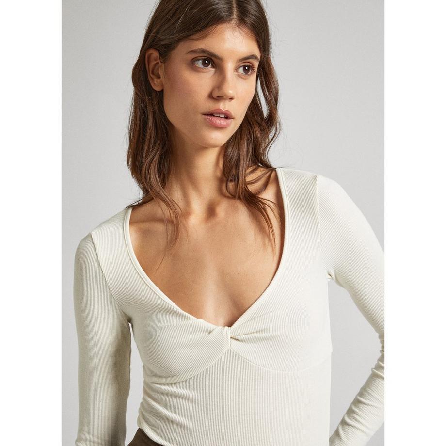 Pepe Jeans London Huala T-shirt côtelé manches longues encolure profonde  