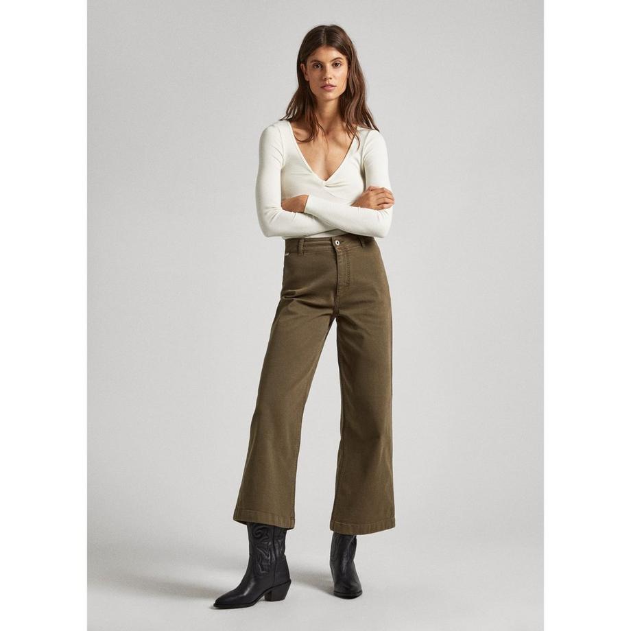 Pepe Jeans London Huala T-shirt côtelé manches longues encolure profonde  