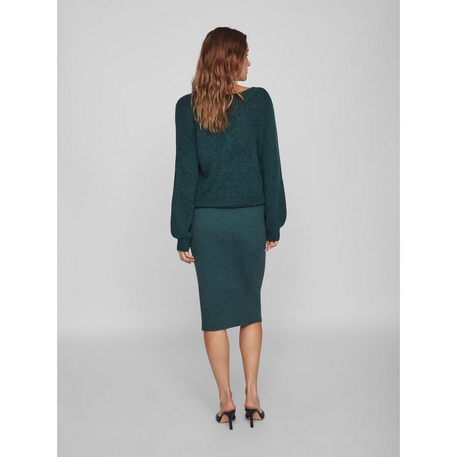 VILA Jupe Midi Taille Haute en Maille Côtelée  