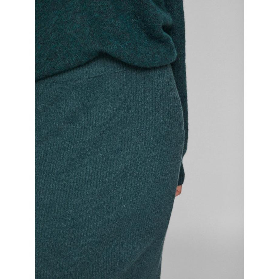 VILA Jupe Midi Taille Haute en Maille Côtelée  