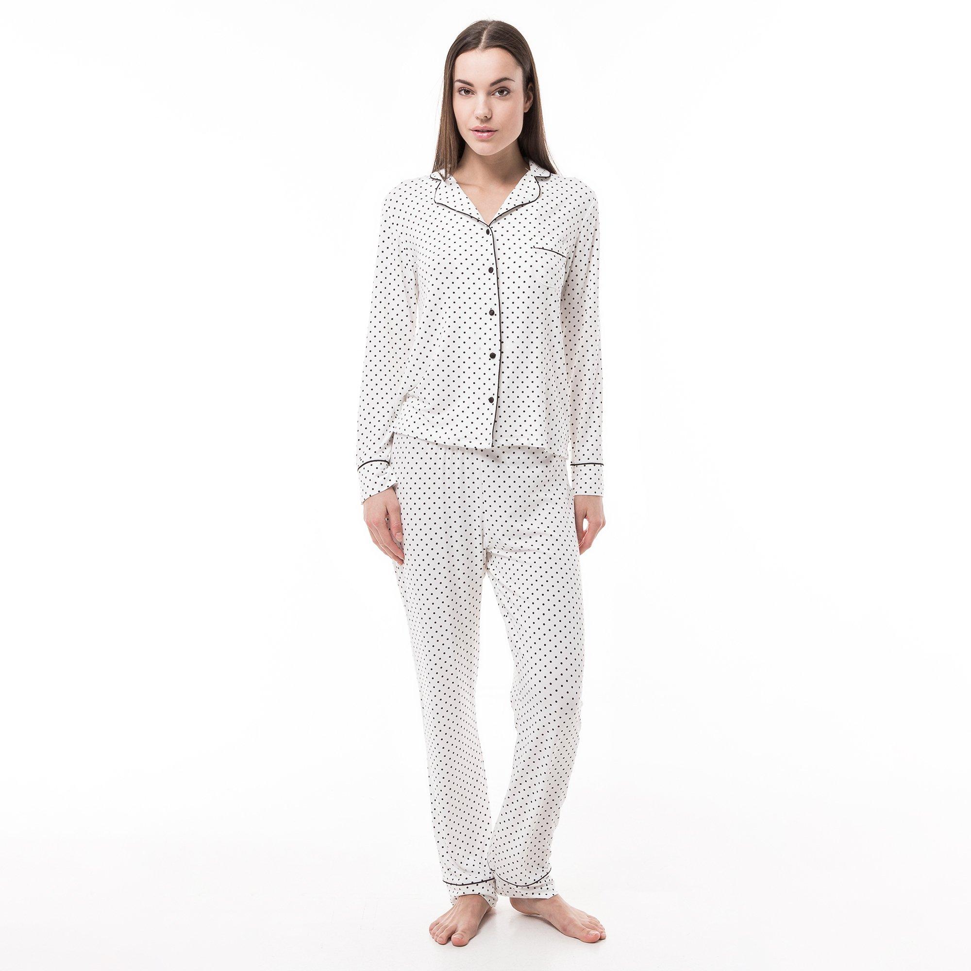 Image of Pyjama-set Lang, Langarm Damen Weiss L