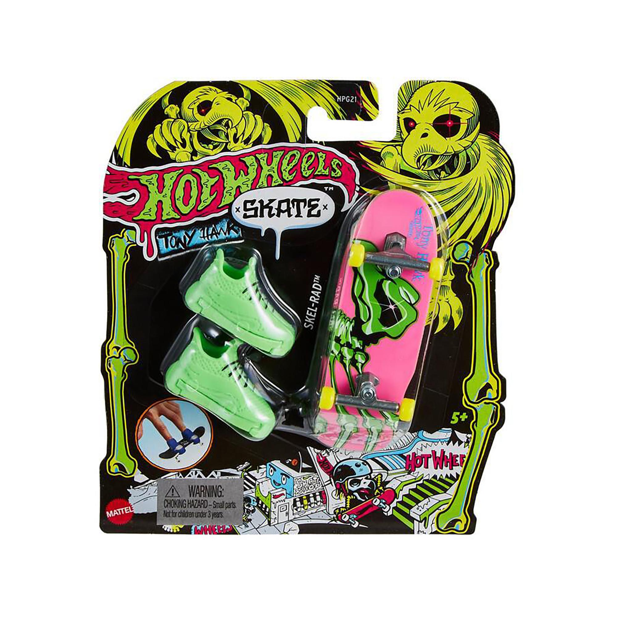 Hot Wheels  Skate Neon Bones TH Fingerboard + Shoe, Zufallsauswahl 