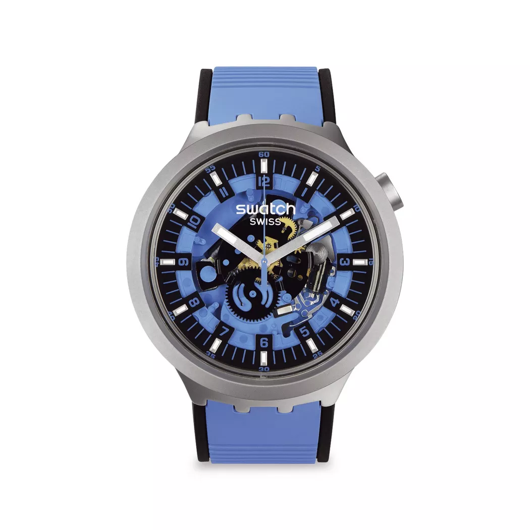Swatch - Analoguhr, Big Bold Irony Azure Blue Daze, 47mm, Blau